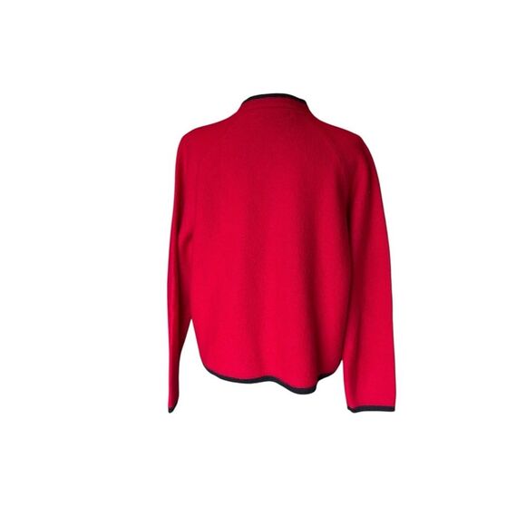 Karen Scott Vintage True Red Black Wool Zip Cardigan Sweater Womens Large - Picture 2 of 9